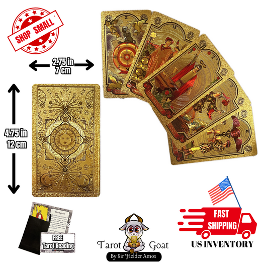 Gold Foil Rider Waite Tarot Deck with Booklet and Classic Original Designs from 1909 ~ Shiny Beautiful Cards for Beginners and Study