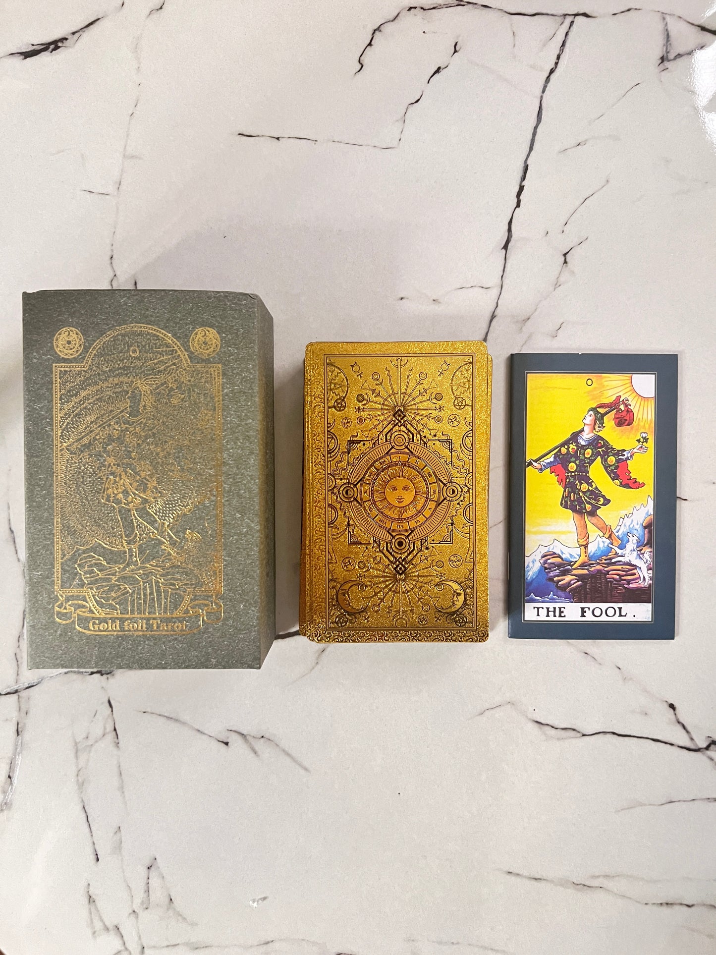 Gold Foil Rider Waite Tarot Deck with Booklet and Classic Original Designs from 1909 ~ Shiny Beautiful Cards for Beginners and Study