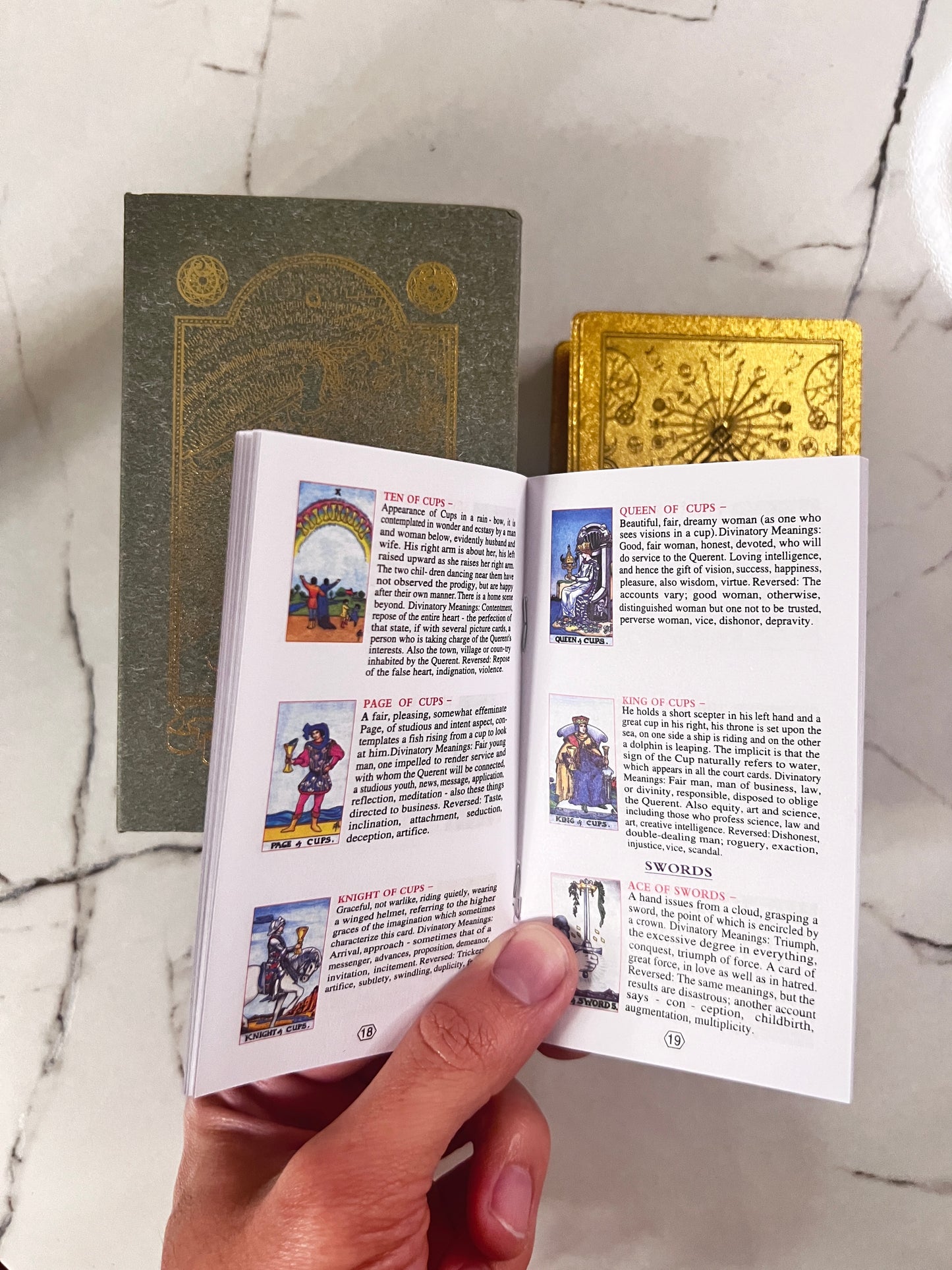 Gold Foil Rider Waite Tarot Deck with Booklet and Classic Original Designs from 1909 ~ Shiny Beautiful Cards for Beginners and Study