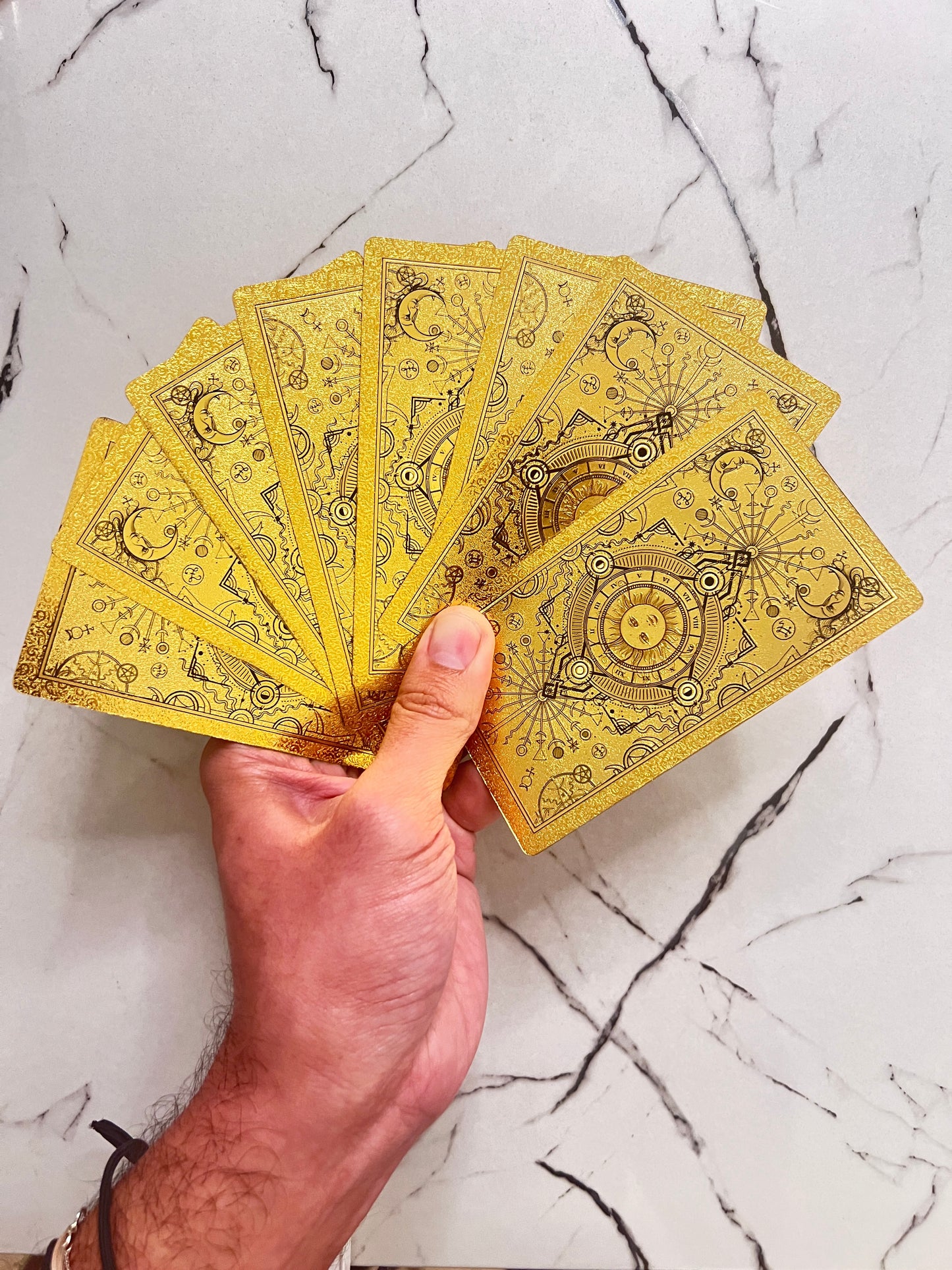 Gold Foil Rider Waite Tarot Deck with Booklet and Classic Original Designs from 1909 ~ Shiny Beautiful Cards for Beginners and Study