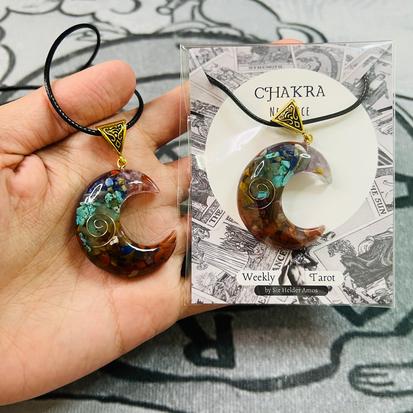 Energy Balancing Moon Chakra Necklace with Quartz Crystals