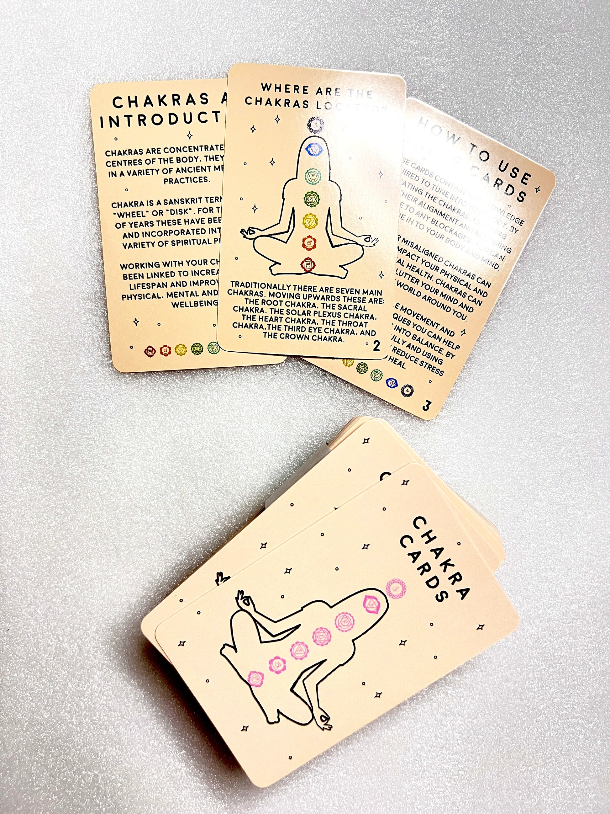 Chakra cards with teachings and lessons for spiritual practices