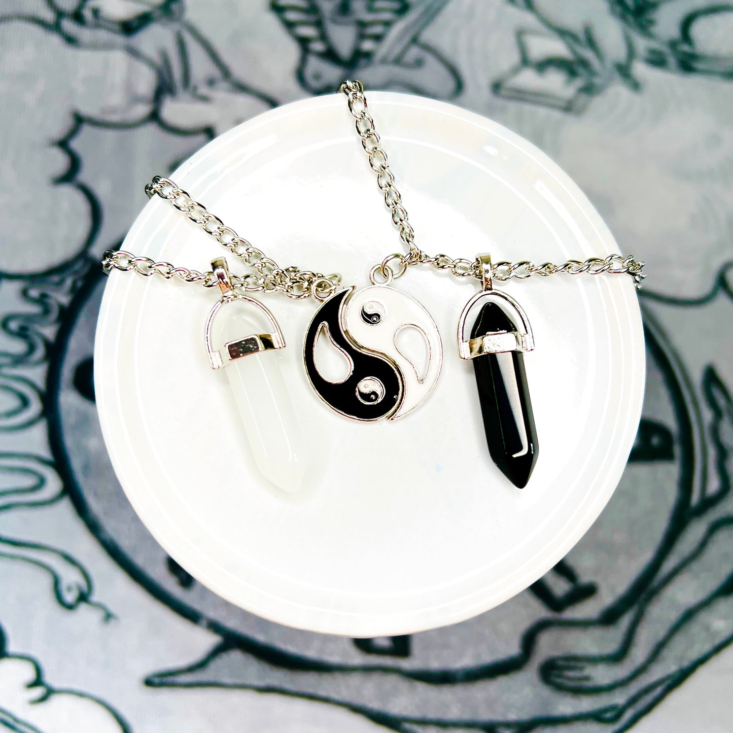 Yin-Yang Crystal Quartz Necklace (Pair)