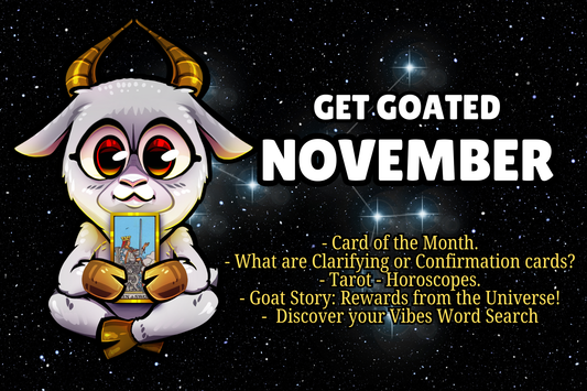 Get Goated Monthly Newsletter for November with Special Online Tarot Reading Horoscope Questions to learn about tarot and wordsearch