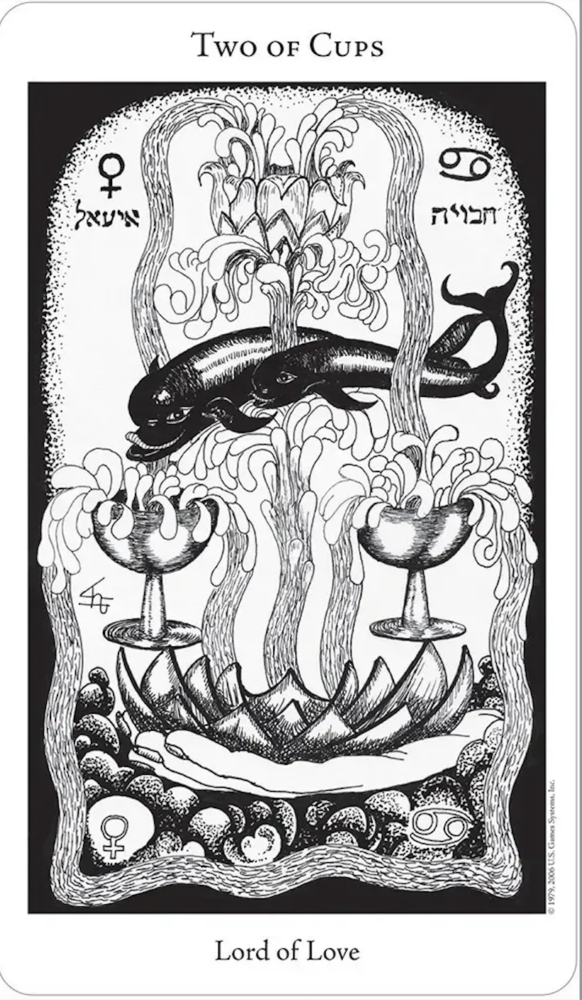 Card Example 2 of cups minor arcana The Spirit of Ether - The Hermetic Tarot by Godfrey Dowson