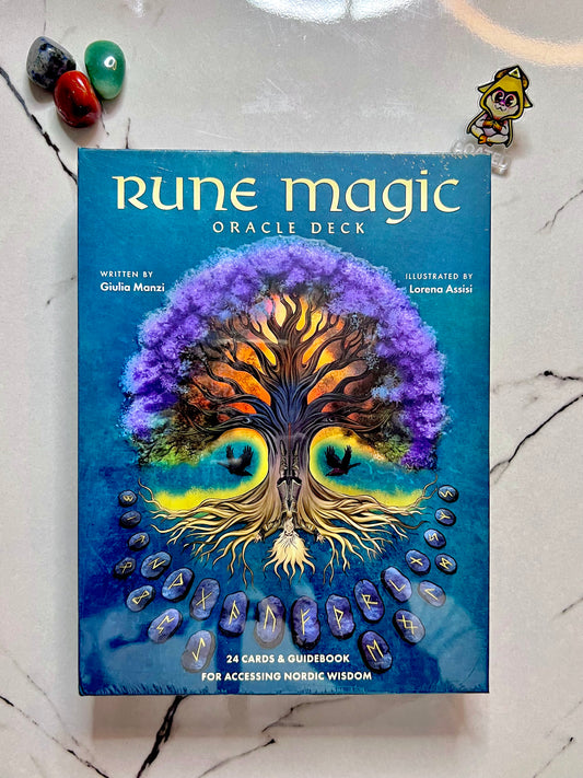 Rune Magic Oracle Deck by Giulia Manzi and illustrated by Lorena Assisi, Norse Runes Cards for Wisdom