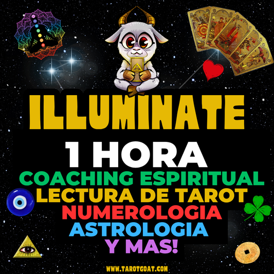 Sesión Illuminate de 1 hora coaching espiritual, lectura de tarot, numerología, astrología y más por Sir Helder Amos, GOAT del Tarot, guía para autodescubrimiento y alineación energética en www.tarotgoat.com