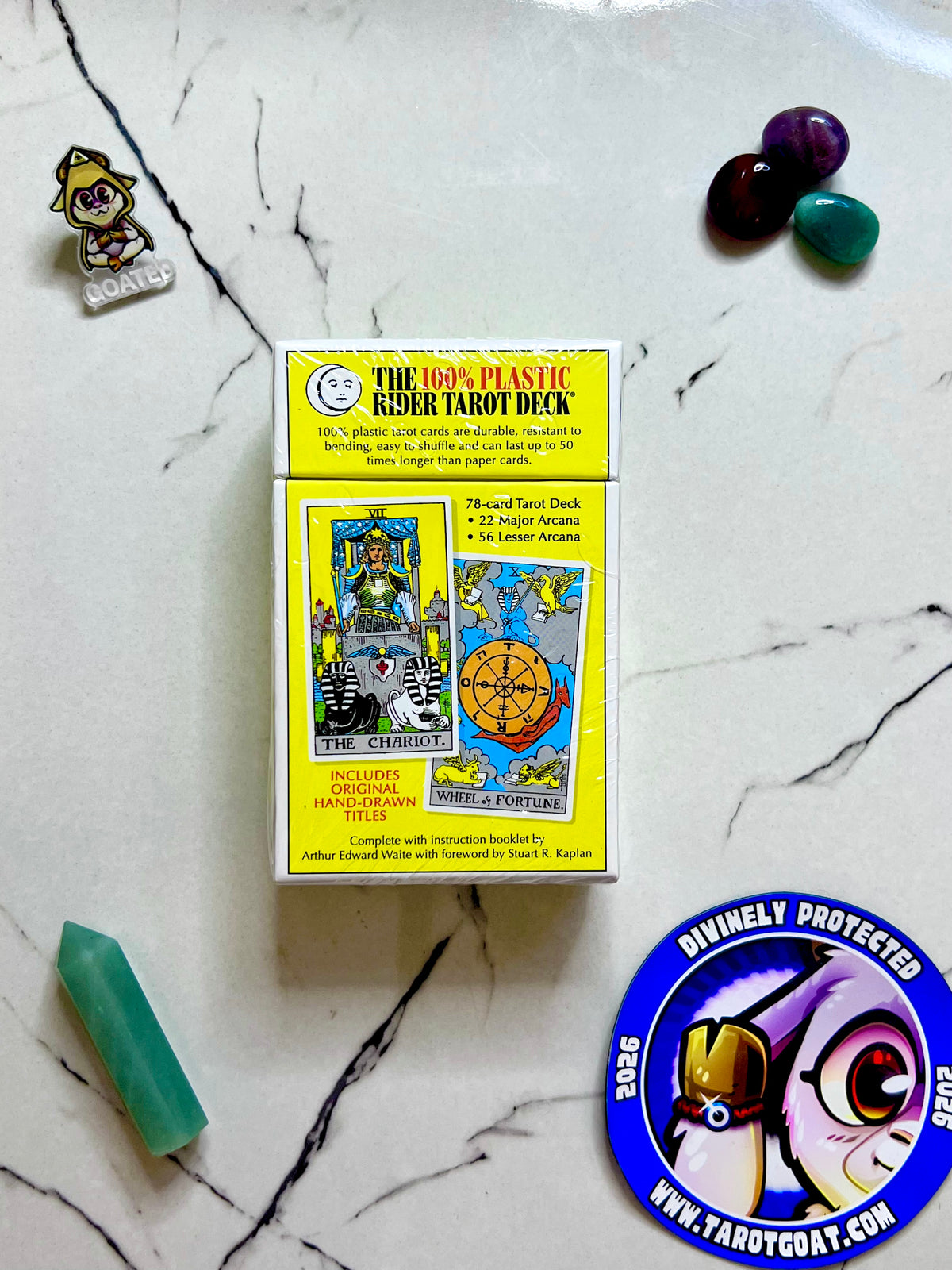  the back of a tarot deck cards with the chariot and the wheel of Fortune