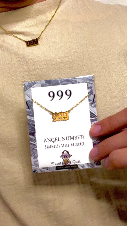 model wearing a 999 angel number necklace from tiktok shop viral necklace 