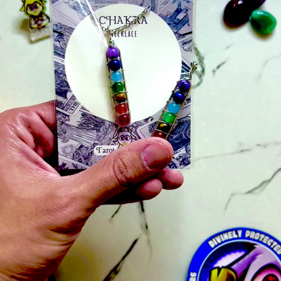 7 chakra necklace video, Tarot Goat chakra pendant try-on, buy on TikTok Shop
