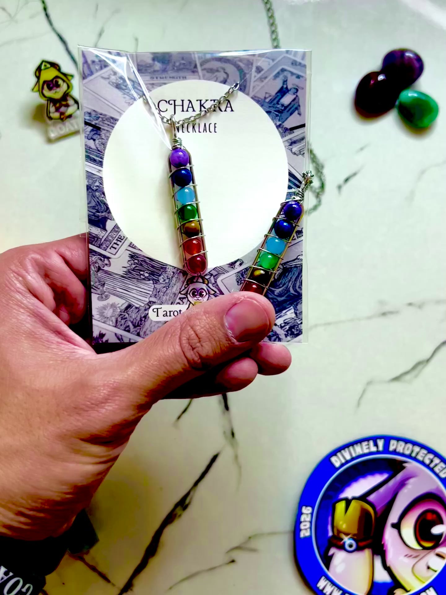 7 chakra necklace video, Tarot Goat chakra pendant try-on, buy on TikTok Shop

