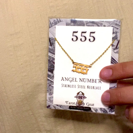 Model wearing a 555 angel numver tiktok necklace for sale online shopping