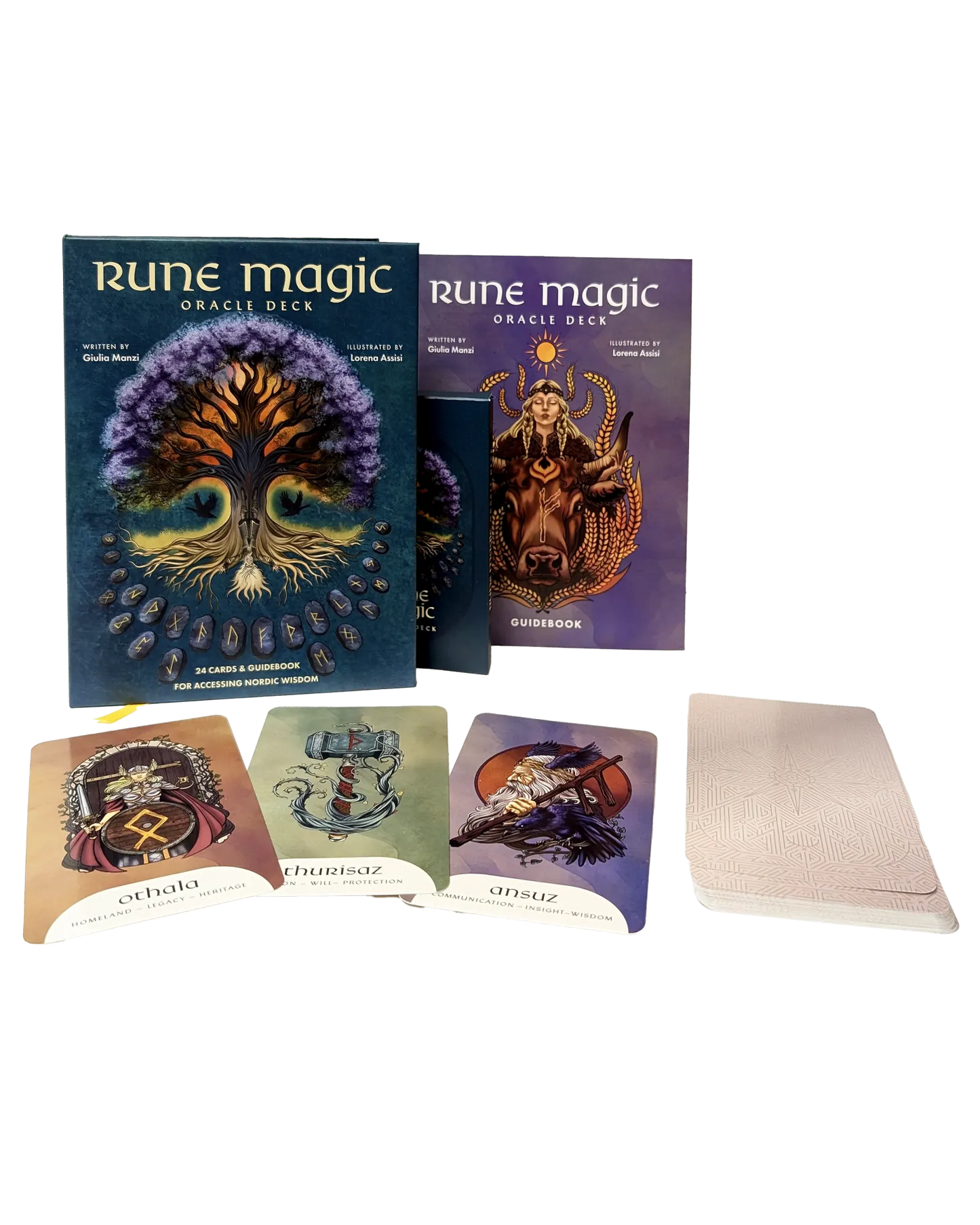 Rune Magic Oracle Deck by Giulia Manzi and illustrated by Lorena Assisi, Norse Runes Cards for Wisdom