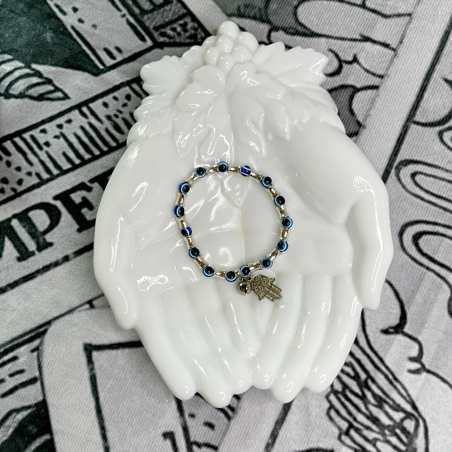 Evil Eye Bracelet with Chiming Bell and Hamsa Hand