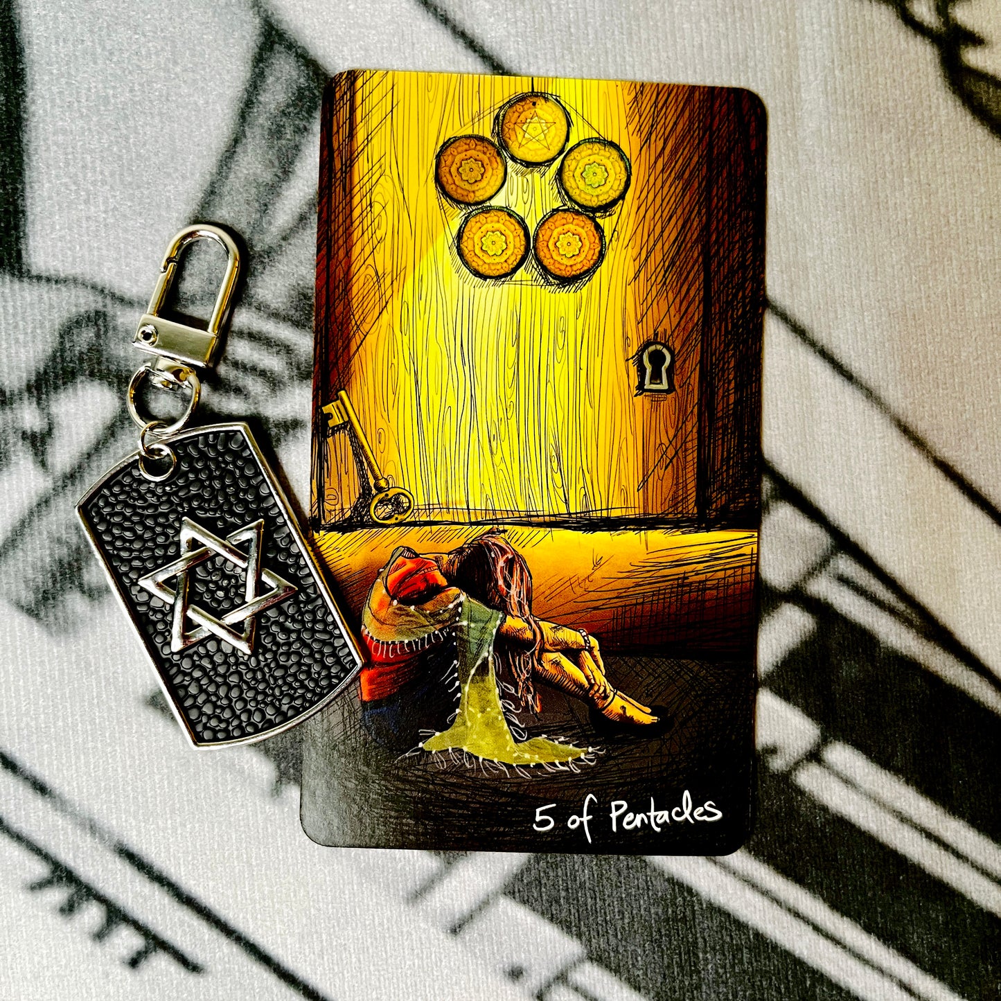 Hexagram Leather Christian Keychain