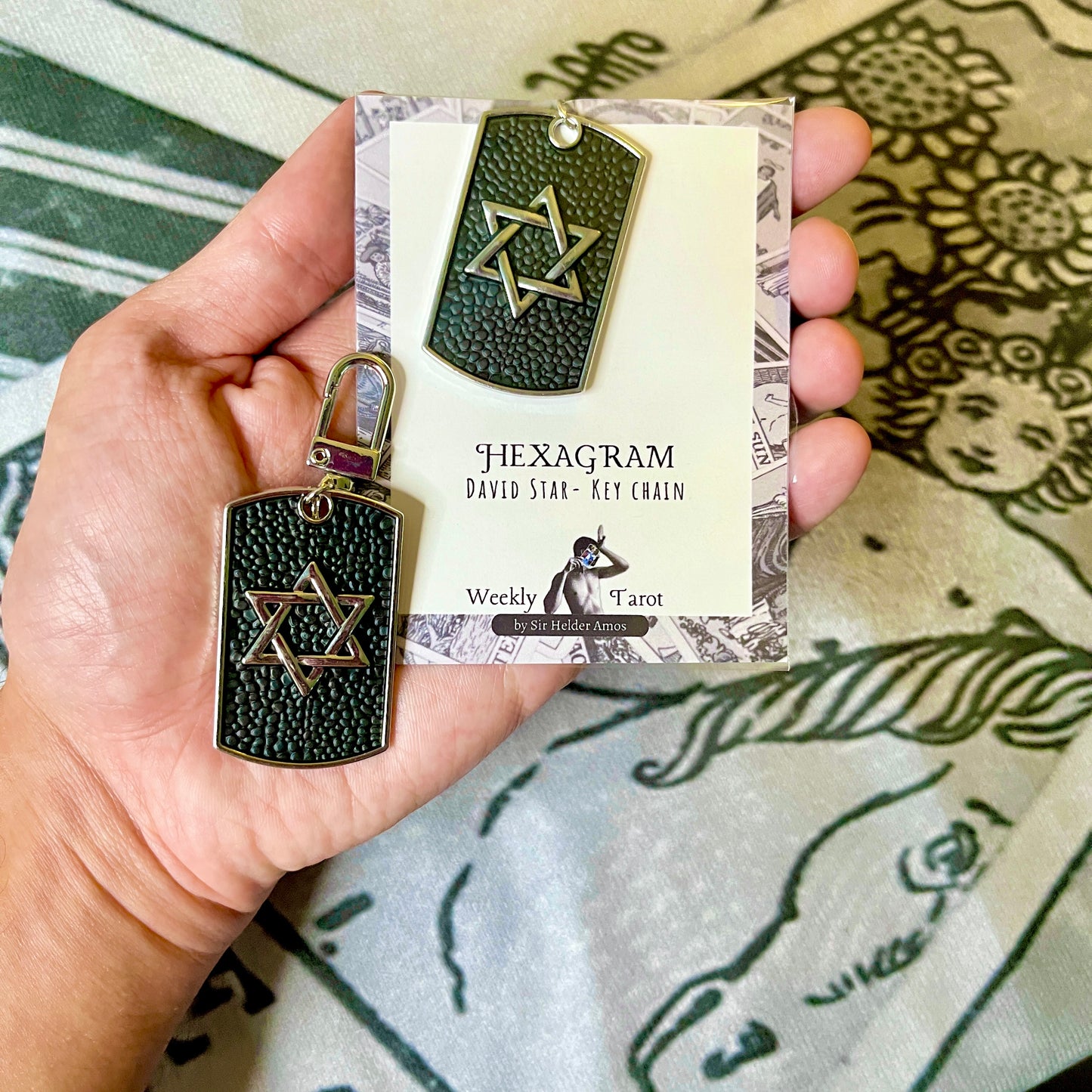 Hexagram Leather Christian Keychain