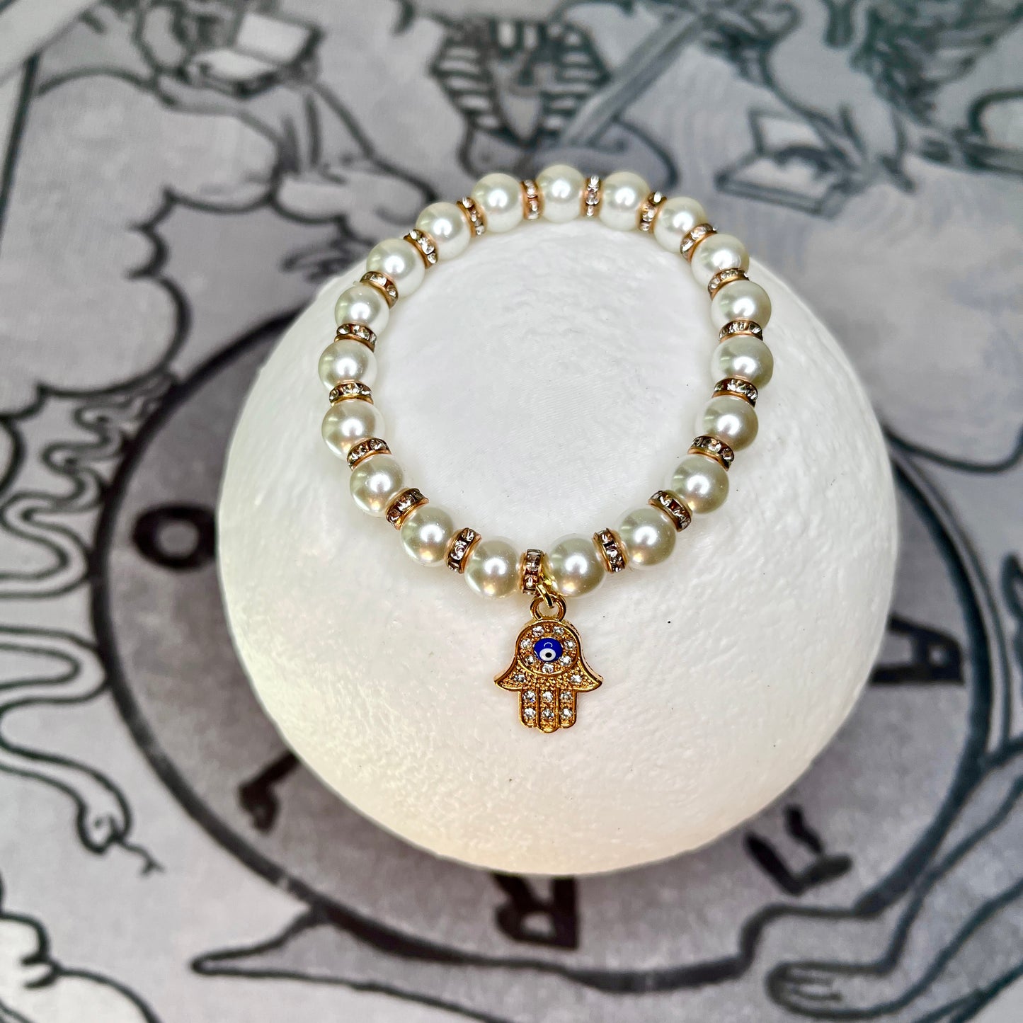 White Hamsa Hand Evil Eye Bracelet