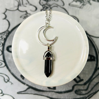 Moon Obisidian Quartz Crystal Necklace