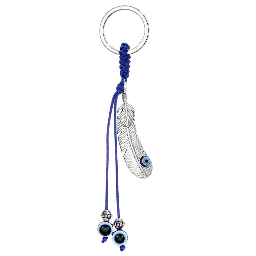 Feather Evil Eye Keychain