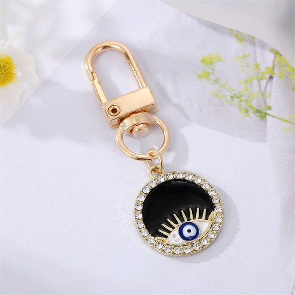 Small Black Leather Evil Eye Keychain