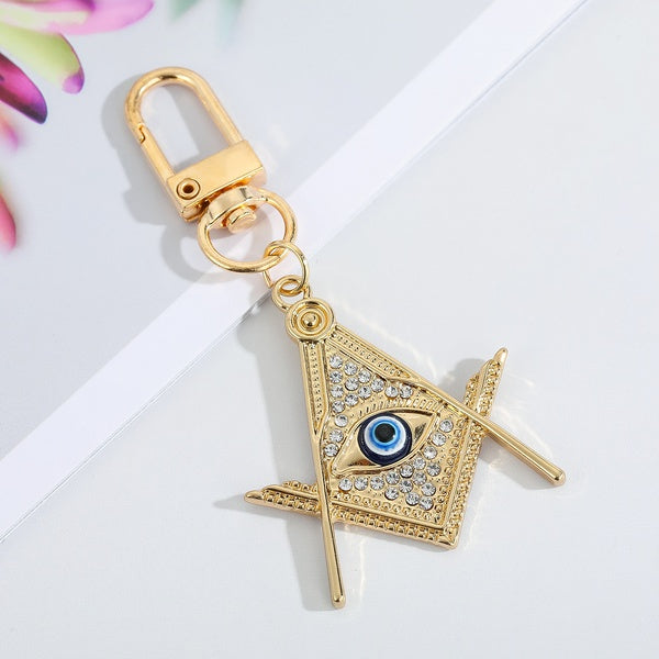 The Square and Compasses Evil Eye Keychain Free Mason